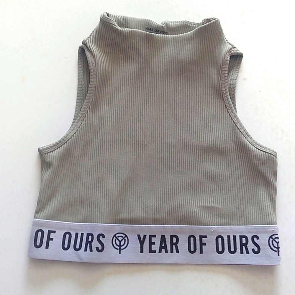 Year of Ours olive green high neck sports bra